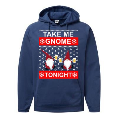 Take Me Gnome Tonight Ugly Christmas Performance Fleece Hoodie