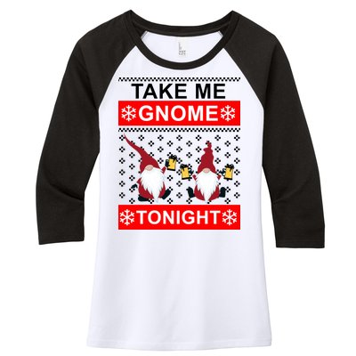 Take Me Gnome Tonight Ugly Christmas Women's Tri-Blend 3/4-Sleeve Raglan Shirt