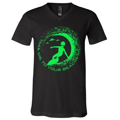 Take Me To Your Beaches Alien V-Neck T-Shirt