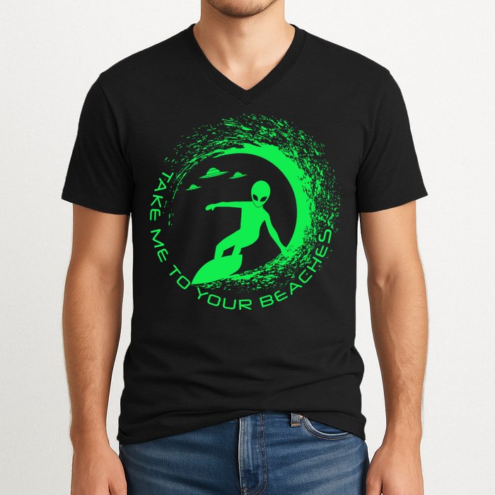 Take Me To Your Beaches Alien V-Neck T-Shirt