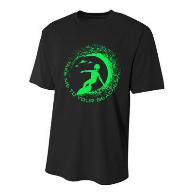 Take Me To Your Beaches Alien Youth Performance Sprint T-Shirt