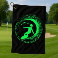 Take Me To Your Beaches Alien Golf Towel