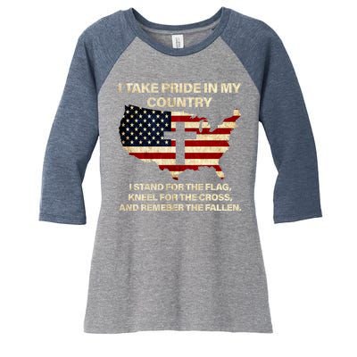 Take Pride In My Country Women's Tri-Blend 3/4-Sleeve Raglan Shirt