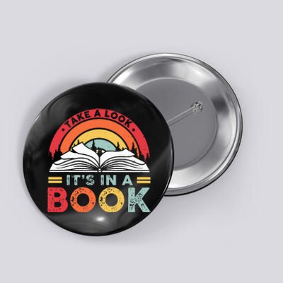 Take A Look Its In A Book Reading Vintage Retro Rainbow Button