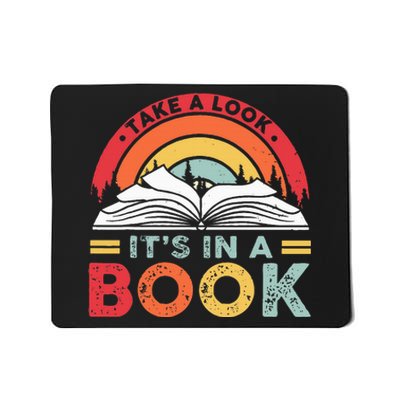 Take A Look Its In A Book Reading Vintage Retro Rainbow Mousepad