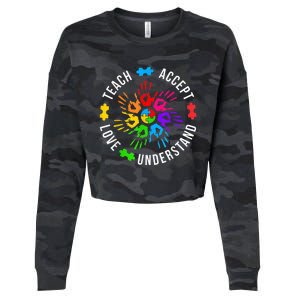 Teach Accept Love Understand Wo Teacher Autism Awareness Cropped Pullover Crew