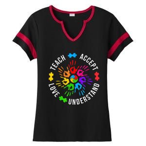 Teach Accept Love Understand Wo Teacher Autism Awareness Ladies Halftime Notch Neck Tee