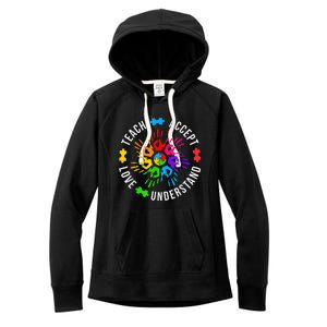 Teach Accept Love Understand Wo Teacher Autism Awareness Women's Fleece Hoodie