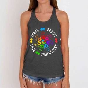 Teach Accept Love Understand Wo Teacher Autism Awareness Women's Knotted Racerback Tank