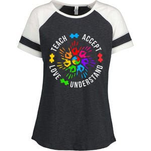 Teach Accept Love Understand Wo Teacher Autism Awareness Enza Ladies Jersey Colorblock Tee