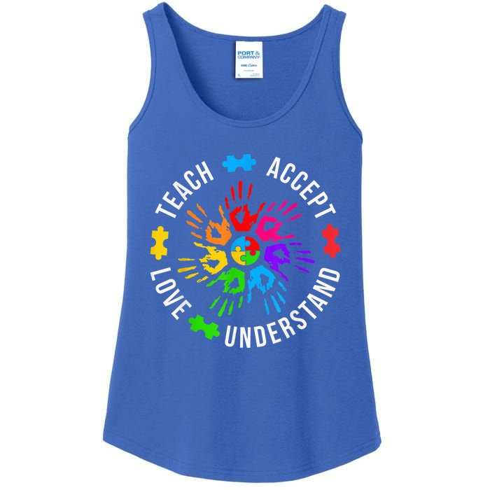 Teach Accept Love Understand Wo Teacher Autism Awareness Ladies Essential Tank