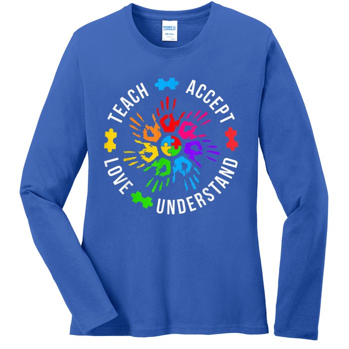 Teach Accept Love Understand Wo Teacher Autism Awareness Ladies Long Sleeve Shirt