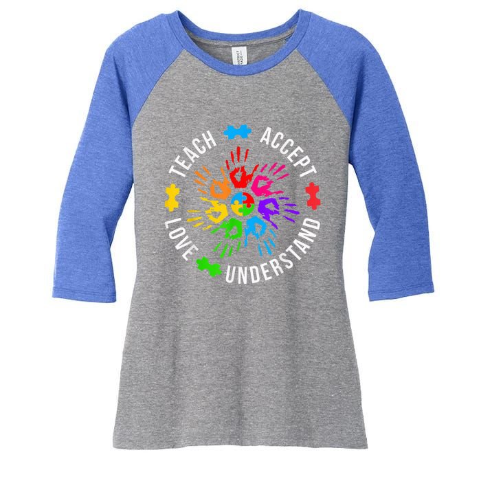 Teach Accept Love Understand Wo Teacher Autism Awareness Women's Tri-Blend 3/4-Sleeve Raglan Shirt