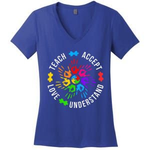 Teach Accept Love Understand Wo Teacher Autism Awareness Women's V-Neck T-Shirt