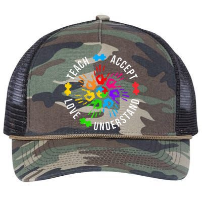 Teach Accept Love Understand Wo Teacher Autism Awareness Retro Rope Trucker Hat Cap