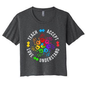 Teach Accept Love Understand Wo Teacher Autism Awareness Women's Crop Top Tee