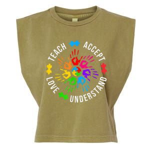 Teach Accept Love Understand Wo Teacher Autism Awareness Garment-Dyed Women's Muscle Tee