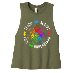 Teach Accept Love Understand Wo Teacher Autism Awareness Women's Racerback Cropped Tank