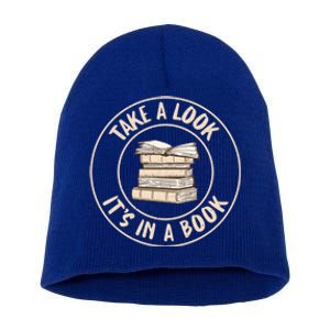 Take A Look Its In A Book Reading Teacher Gift Short Acrylic Beanie