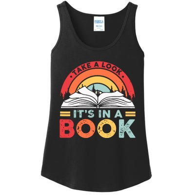 Take A Look Its In A Book Retro Reading Rainbow Books Book Lover Ladies Essential Tank