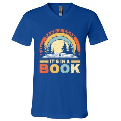 Take A Look ItS In A Book Reading Vintage Retro Rainbow Cute Gift V-Neck T-Shirt