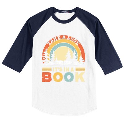 Take A Look ItS In A Book Reading Vintage Retro Rainbow Cute Gift Baseball Sleeve Shirt