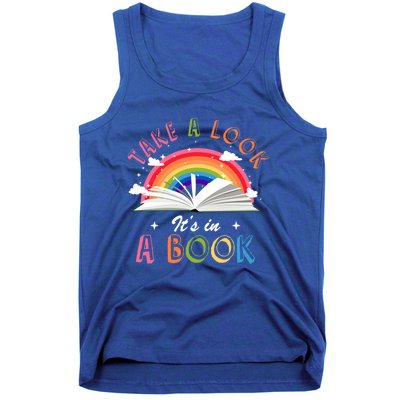 Take A Look Its In A Book Reading Vintage Retro Rainbow Cool Gift Tank Top