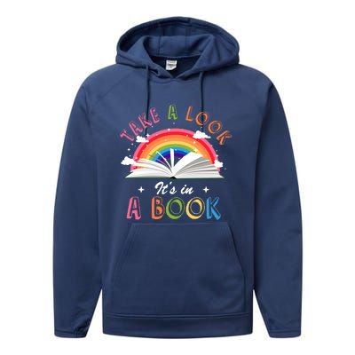 Take A Look Its In A Book Reading Vintage Retro Rainbow Cool Gift Performance Fleece Hoodie