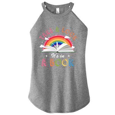 Take A Look Its In A Book Reading Vintage Retro Rainbow Cool Gift Women’s Perfect Tri Rocker Tank