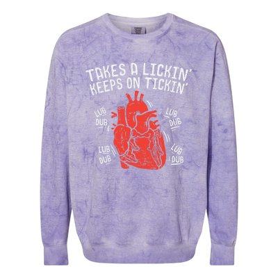 Takes A Lickin' Keeps On Tickin' For Open Heart Surgery Gift Colorblast Crewneck Sweatshirt