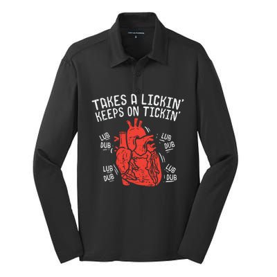 Takes A Lickin' Keeps On Tickin' For Open Heart Surgery Gift Silk Touch Performance Long Sleeve Polo