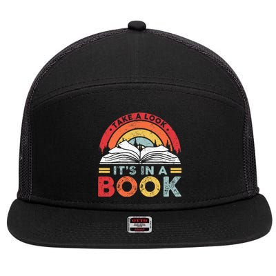 Take A Look Its In A Book Vintage Reading Bookworm Librarian 7 Panel Mesh Trucker Snapback Hat