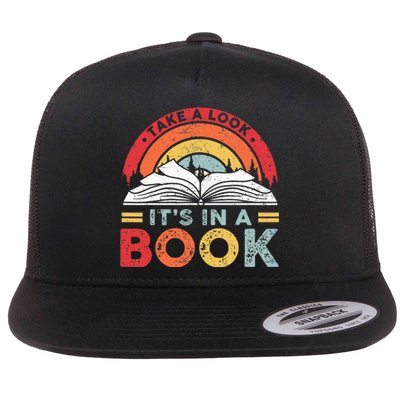 Take A Look Its In A Book Vintage Reading Bookworm Librarian Flat Bill Trucker Hat