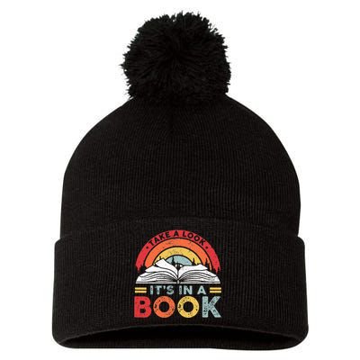 Take A Look Its In A Book Vintage Reading Bookworm Librarian Pom Pom 12in Knit Beanie