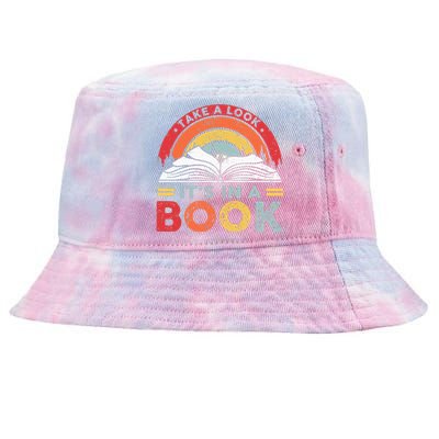 Take A Look Its In A Book Vintage Reading Bookworm Librarian Tie-Dyed Bucket Hat