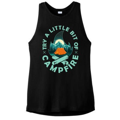 Try A Little Bit Of Campfire Camping Lover Ladies PosiCharge Tri-Blend Wicking Tank