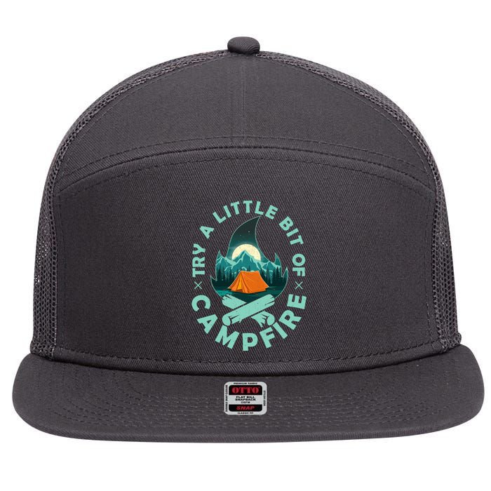 Try A Little Bit Of Campfire Camping Lover 7 Panel Mesh Trucker Snapback Hat