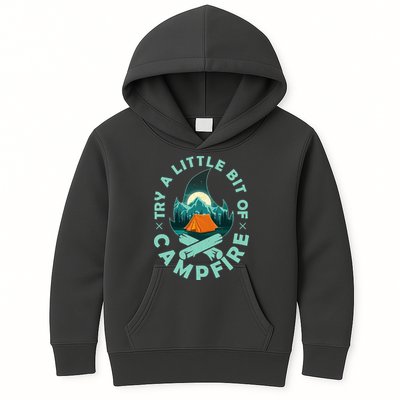 Try A Little Bit Of Campfire Camping Lover Kids Hoodie