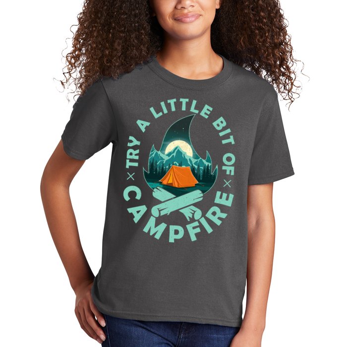 Try A Little Bit Of Campfire Camping Lover Kids T-Shirt