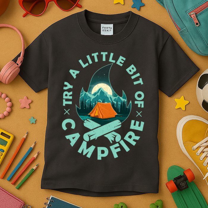 Try A Little Bit Of Campfire Camping Lover Kids T-Shirt