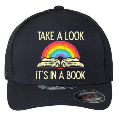 Take A Look Its In A Book Vintage Reading Bookworm Librarian Flexfit Unipanel Trucker Cap