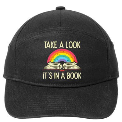 Take A Look Its In A Book Vintage Reading Bookworm Librarian 7-Panel Snapback Hat