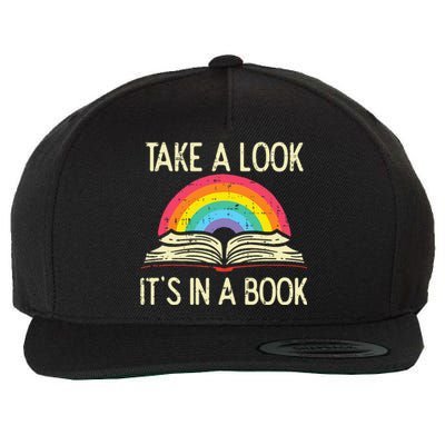 Take A Look Its In A Book Vintage Reading Bookworm Librarian Wool Snapback Cap