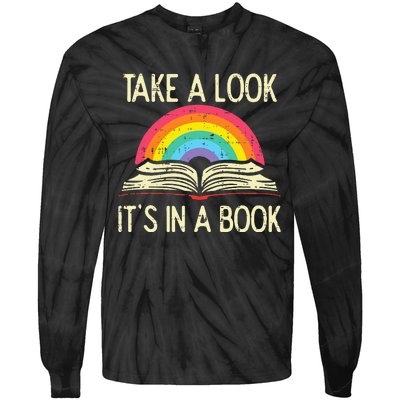 Take A Look Its In A Book Vintage Reading Bookworm Librarian Tie-Dye Long Sleeve Shirt