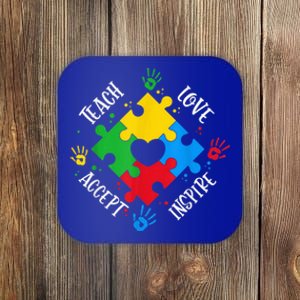 Teach Accept Love Inspire Wo  Teacher Autism Awareness Coaster