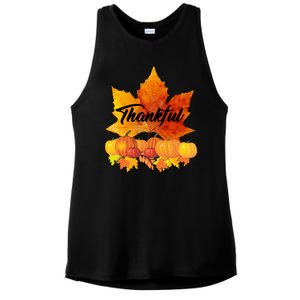 Thankful Autumn Leaves Thanksgiving Fall Ladies PosiCharge Tri-Blend Wicking Tank