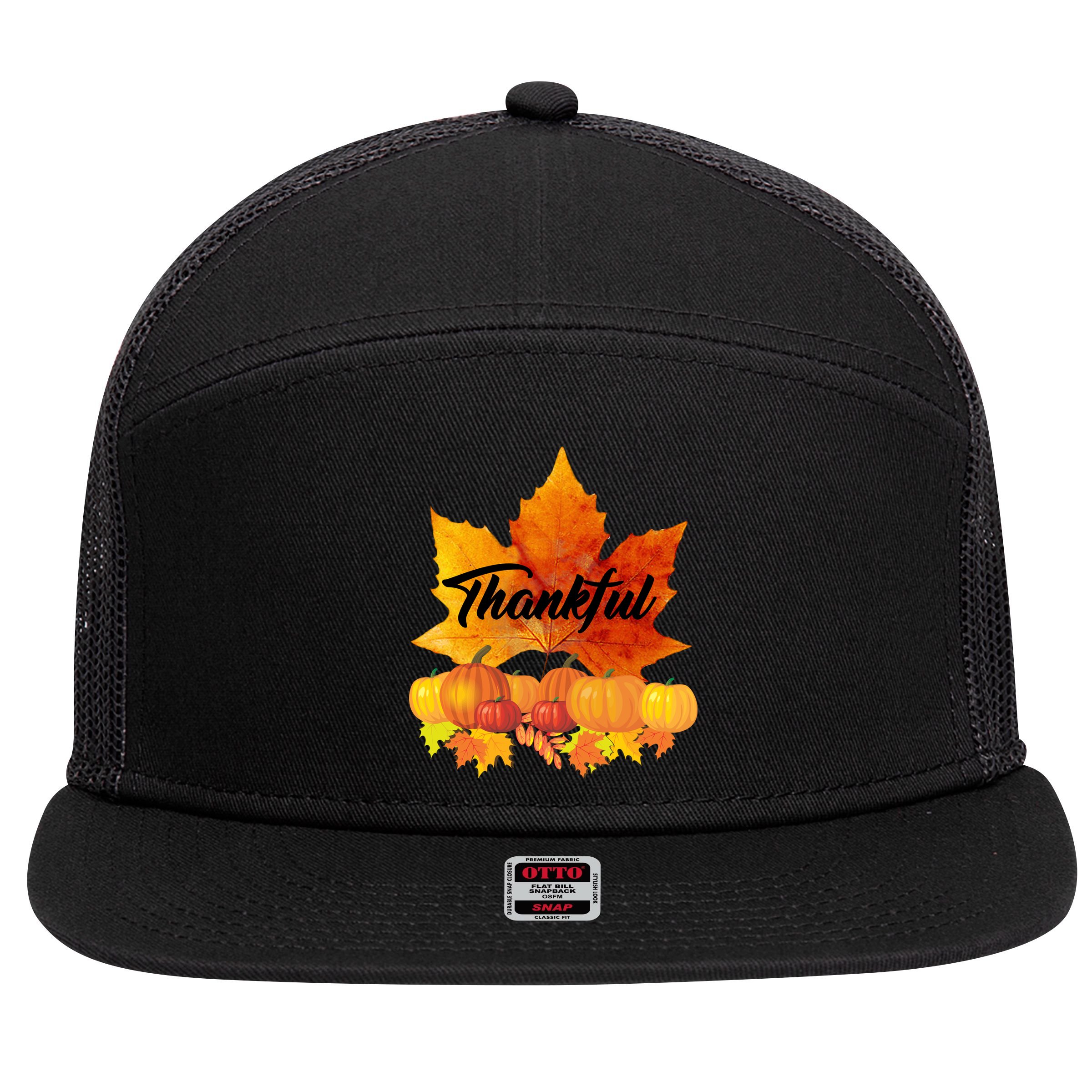 Thankful Autumn Leaves Thanksgiving Fall 7 Panel Mesh Trucker Snapback Hat