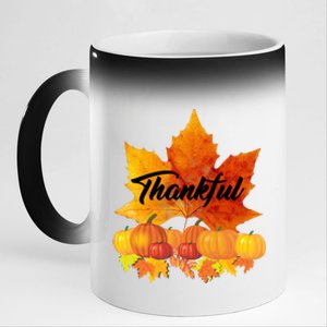 Thankful Autumn Leaves Thanksgiving Fall 11oz Black Color Changing Mug