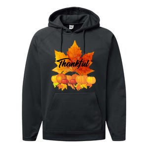 Thankful Autumn Leaves Thanksgiving Fall Performance Fleece Hoodie