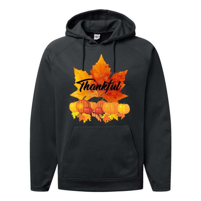 Thankful Autumn Leaves Thanksgiving Fall Performance Fleece Hoodie